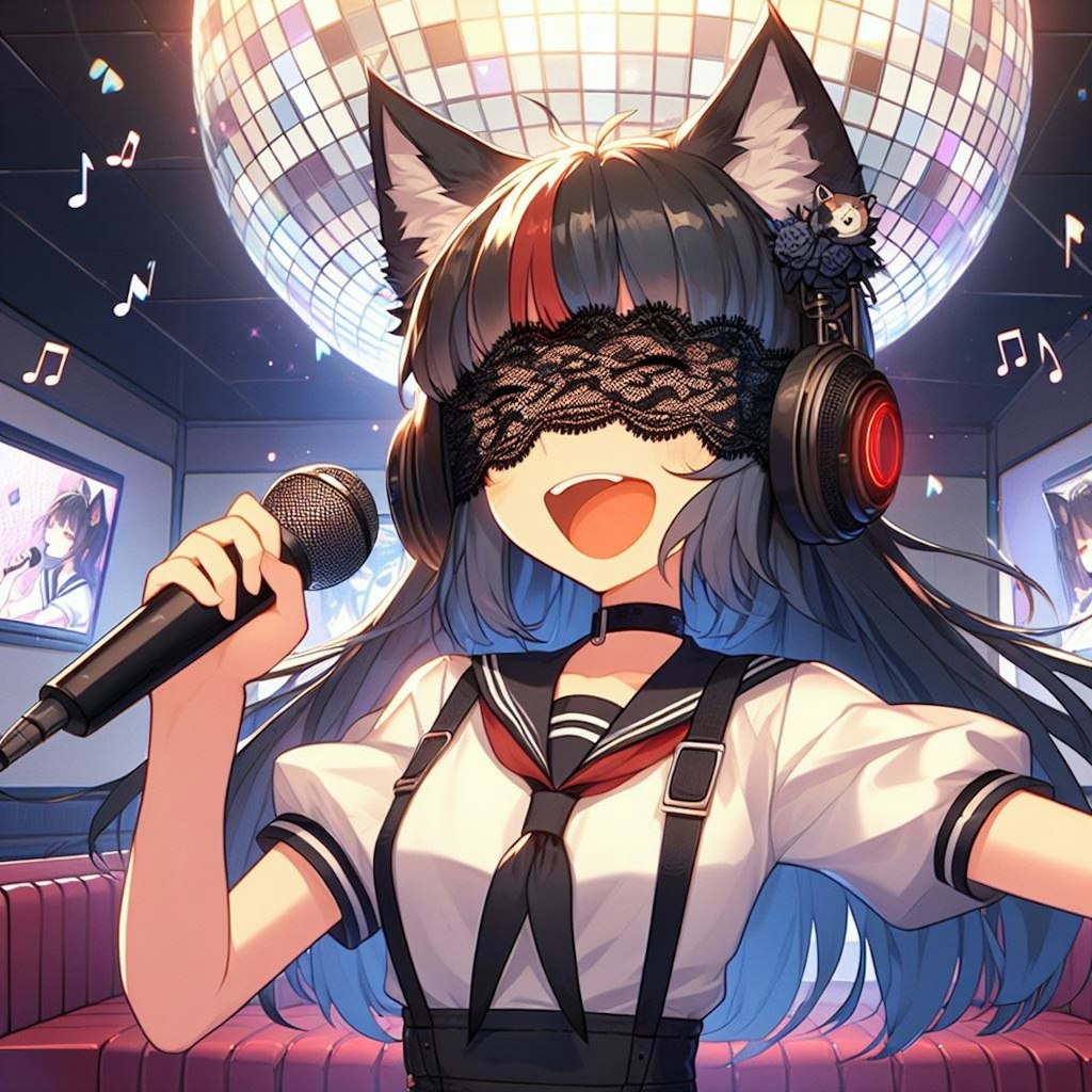 カラオケ(目隠し獣耳っ娘)Karaoke (blindfolded girl with beast ears)