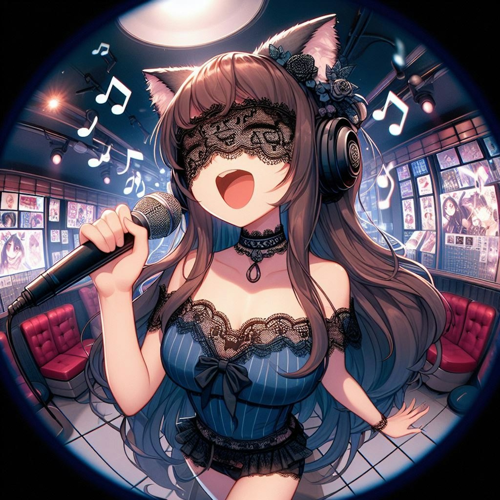 カラオケ(目隠し獣耳っ娘)Karaoke (blindfolded girl with beast ears)