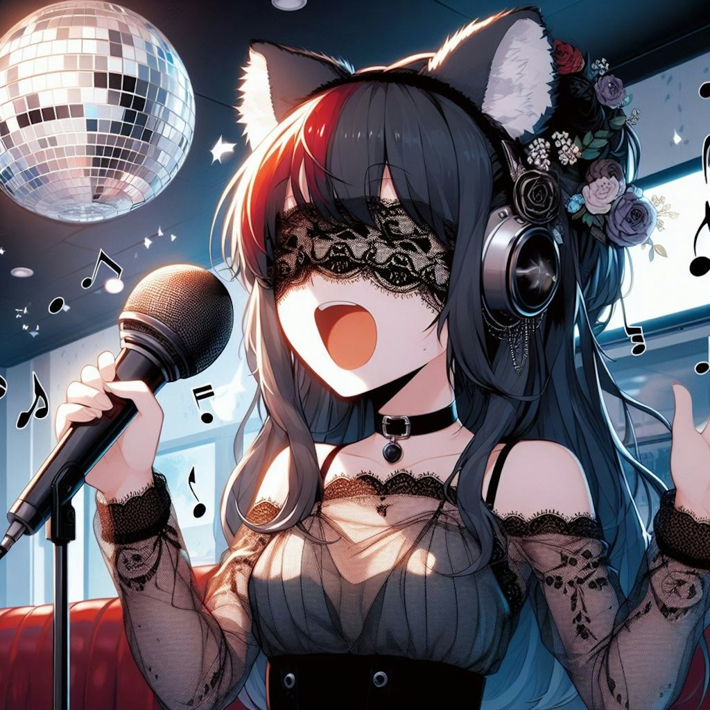 カラオケ(目隠し獣耳っ娘)Karaoke (blindfolded girl with beast ears)