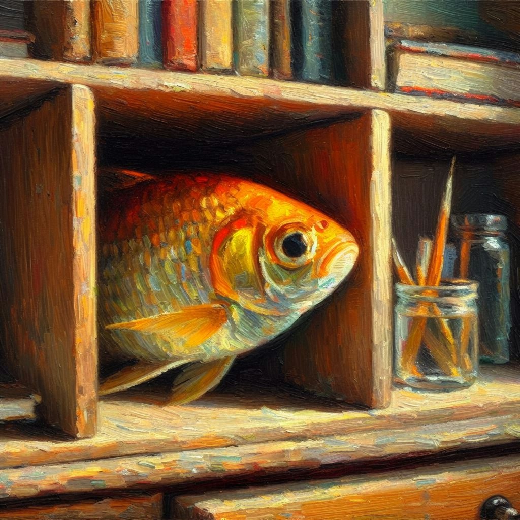 Fish in bookcase (2)