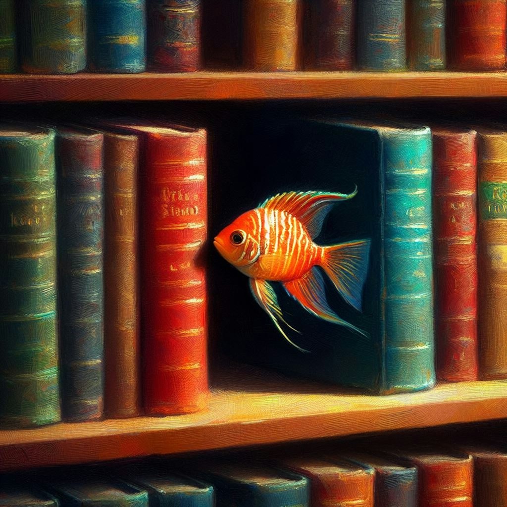 Fish in bookcase (2)