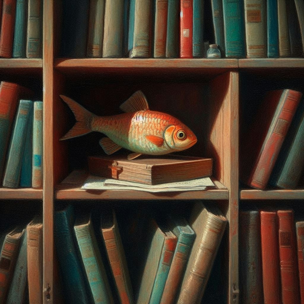 Fish in bookcase (2)