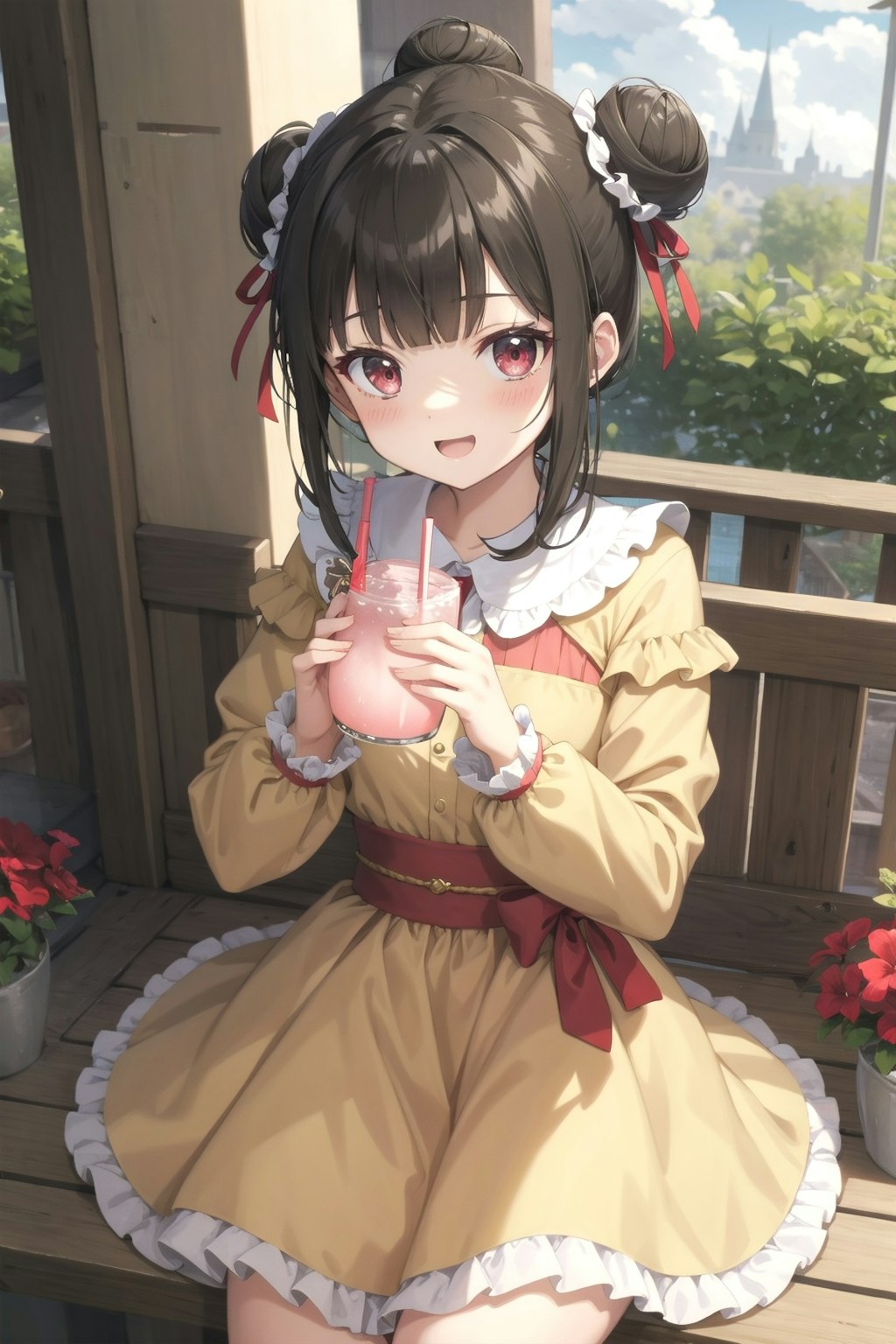 もものジュースをのむのです