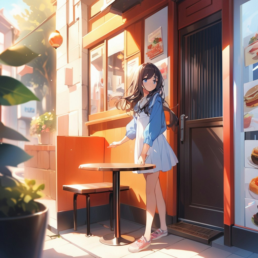 ご飯食べるためお店に入っていいかふらふら悩む小さな女の子