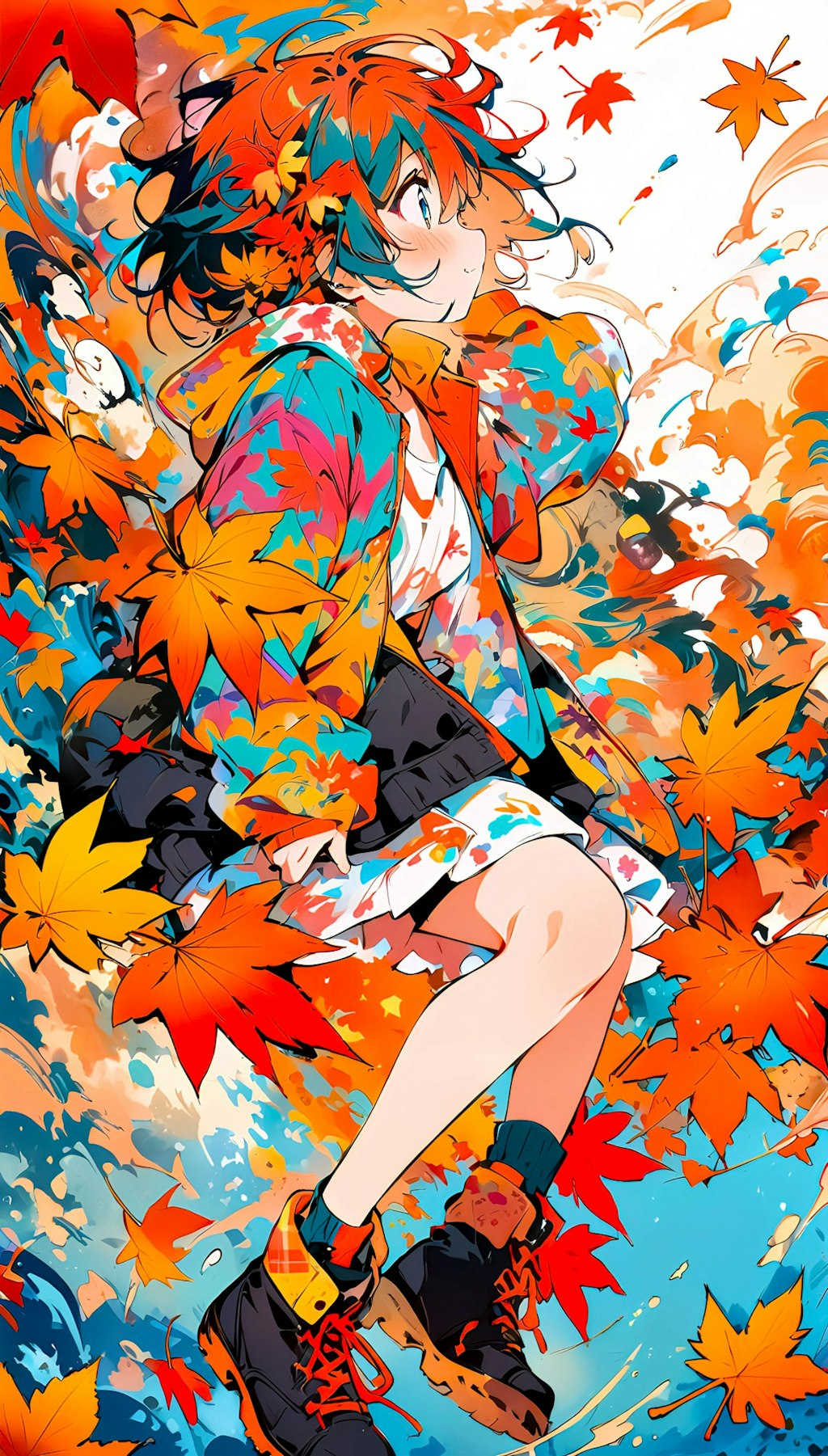 秋・紅葉・少女