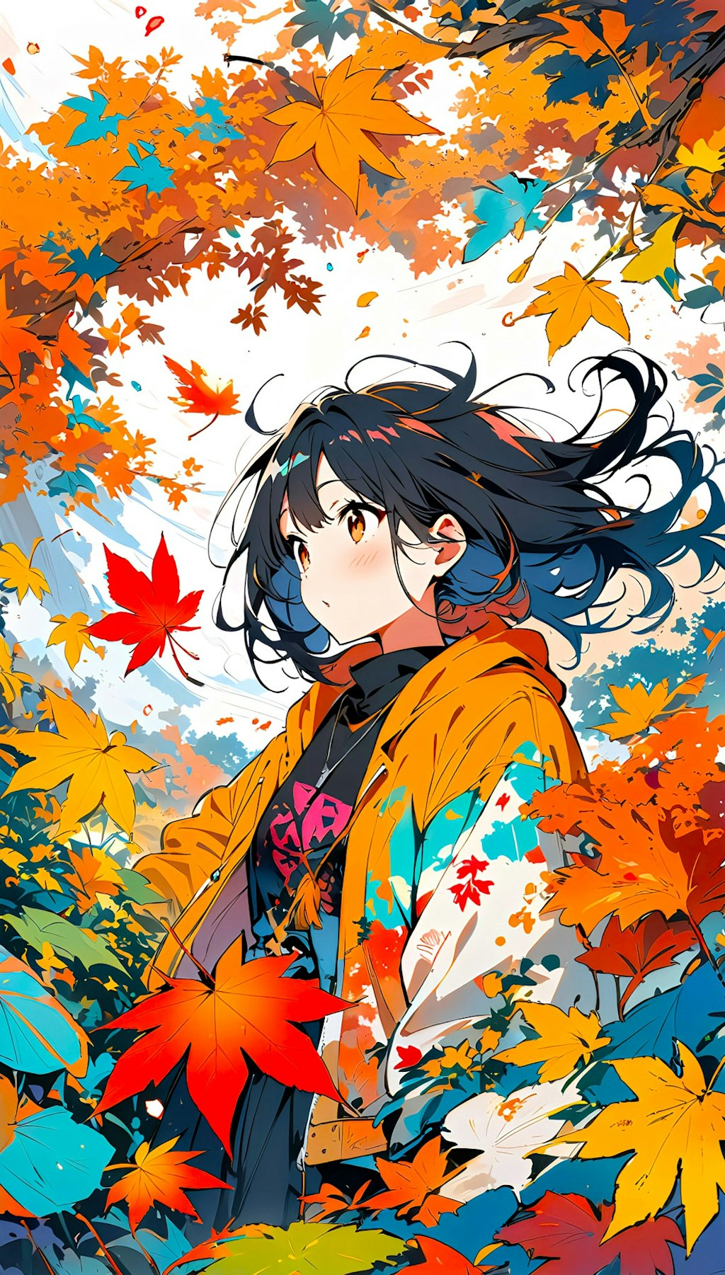 秋・紅葉・少女