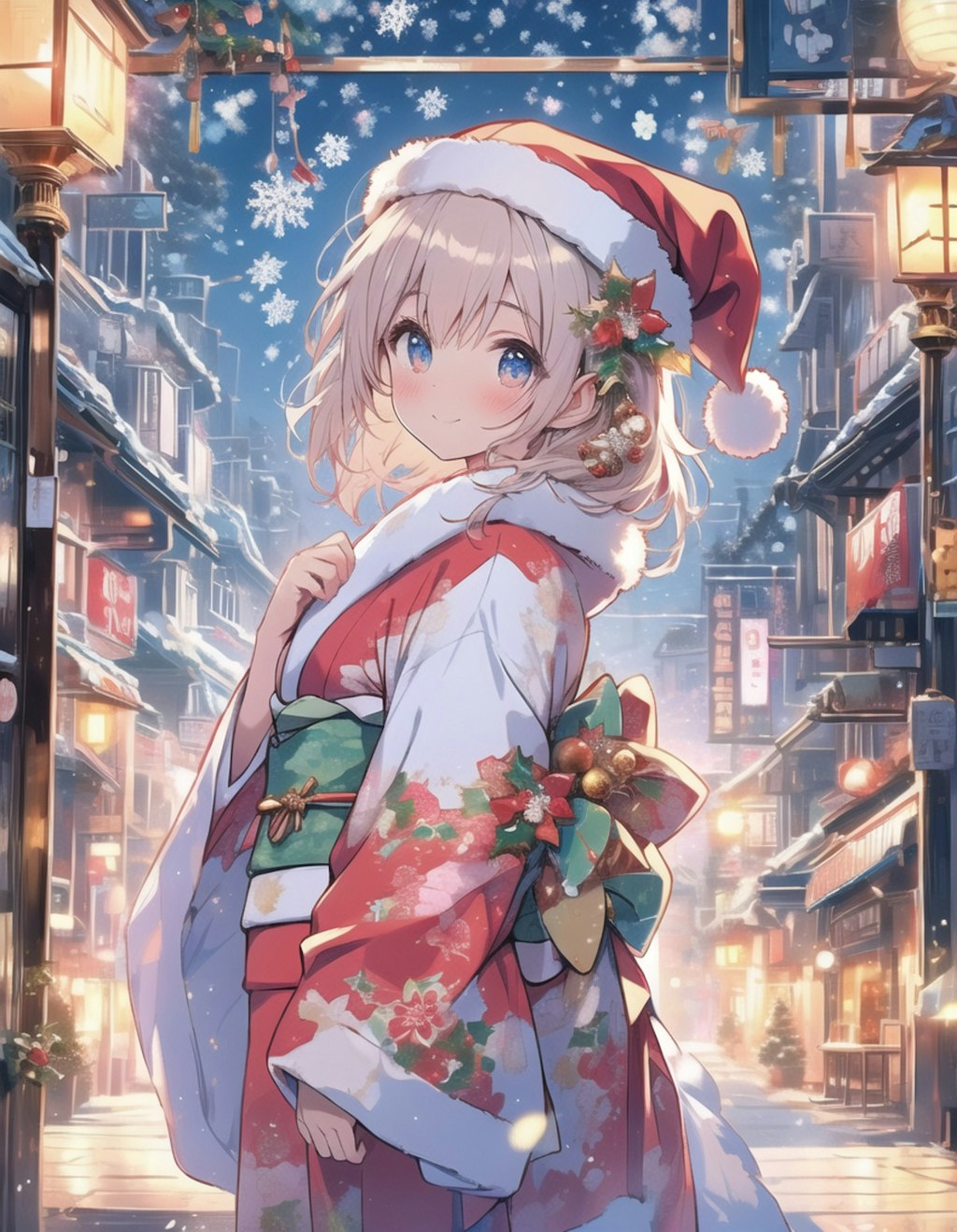 クリスマス 着物少女