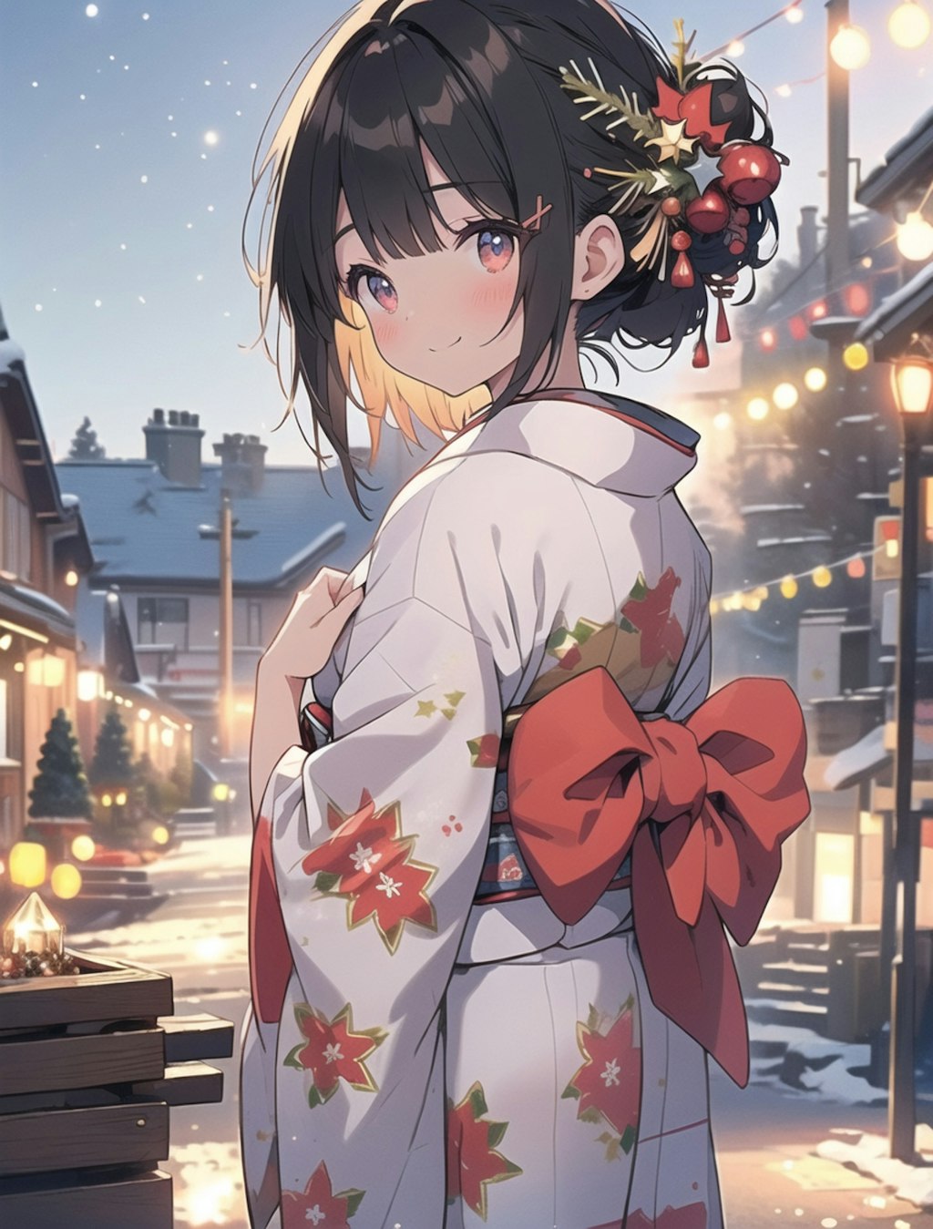 クリスマス 着物少女