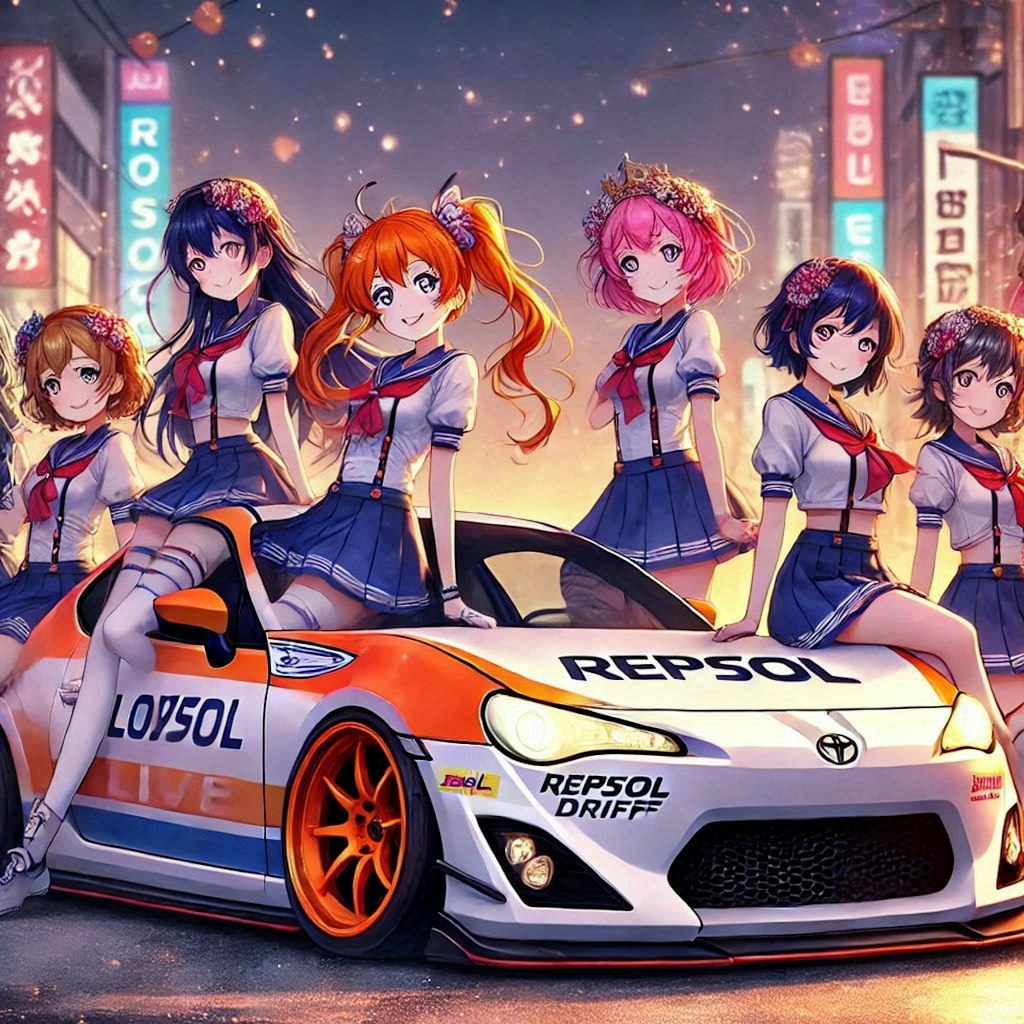 ラブライブキャラとレプソルカラートヨタ86レーシングカー