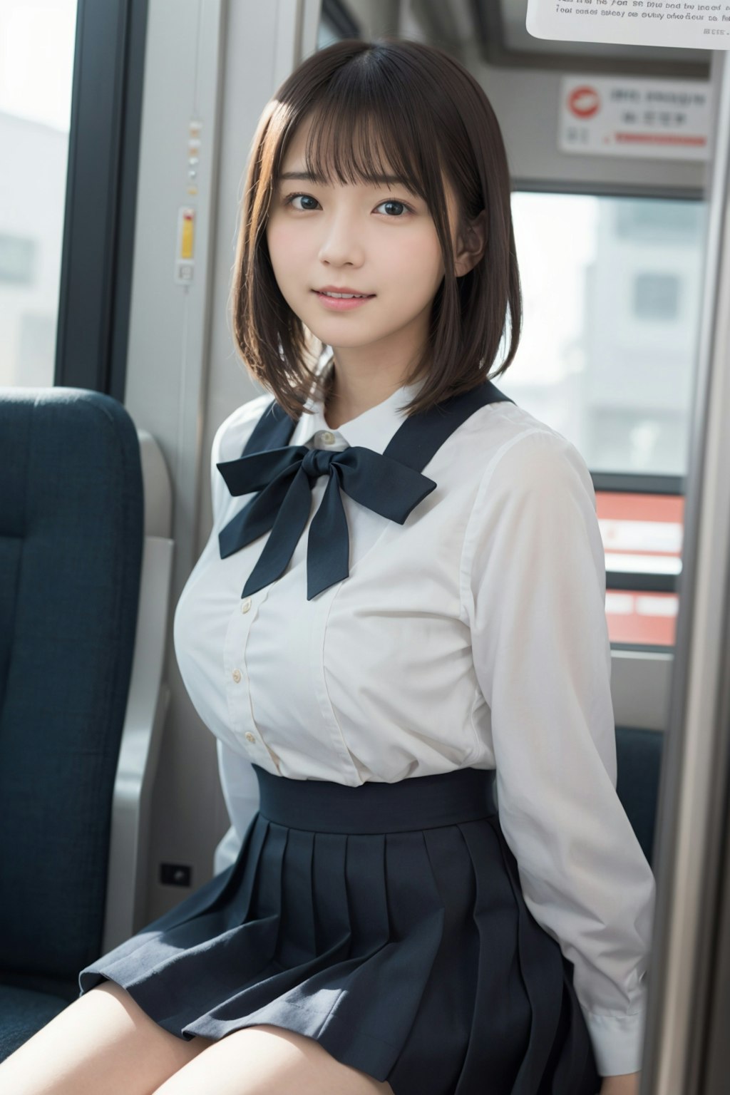 電車に乗ってる女の子