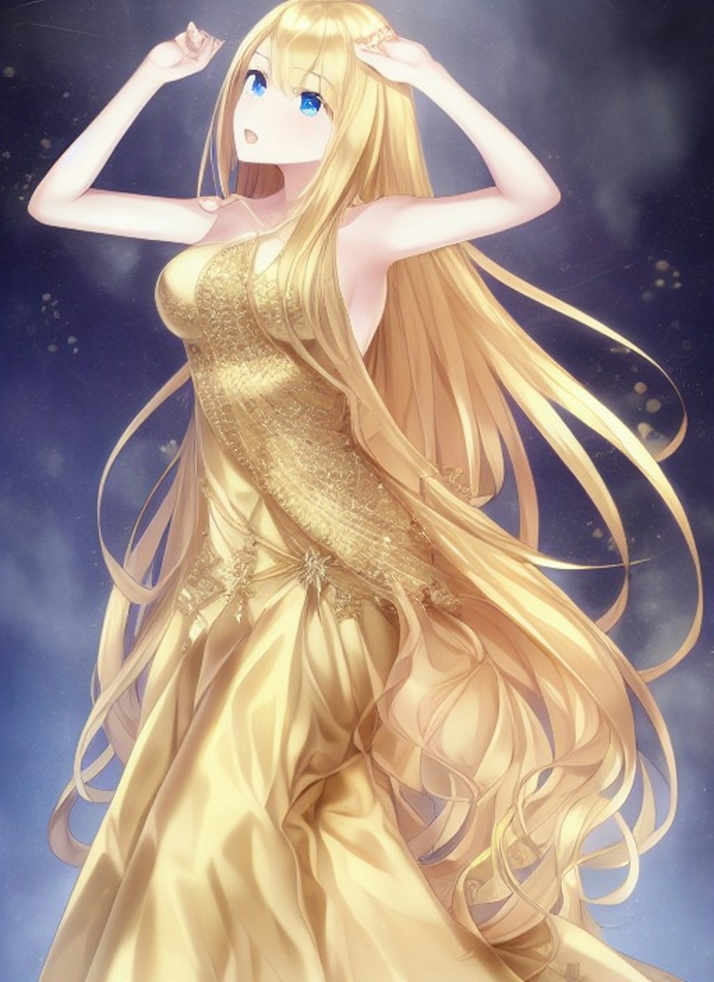 豪華な黄金のドレスを着た、金髪碧眼の美女