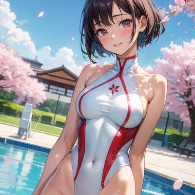 桜舞い散るプールで水着撮影会！2（ボツ予定の娘達をもう一度i2iガチャしたら良い感じになりました）