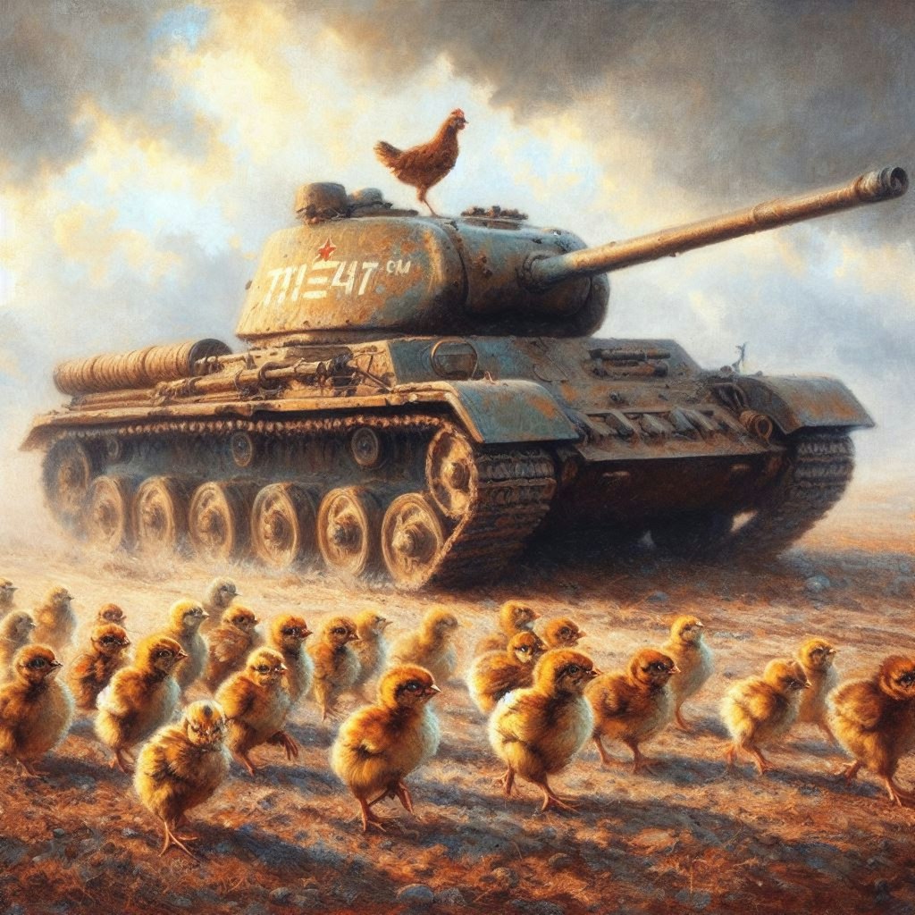 A tank leads chicks and ducklings (2)