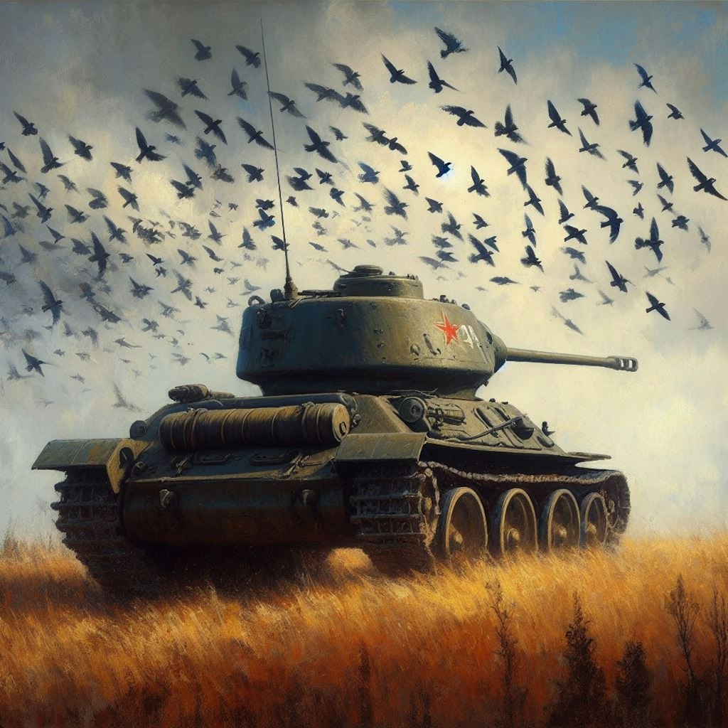 A tank leads chicks and ducklings (2)