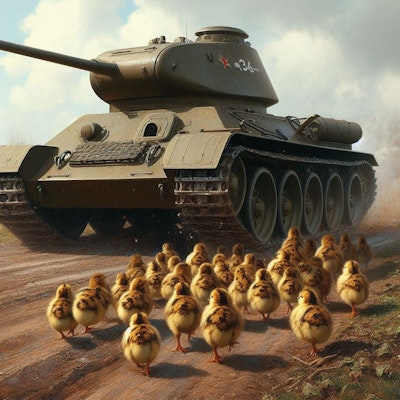 A tank leads chicks and ducklings (2)