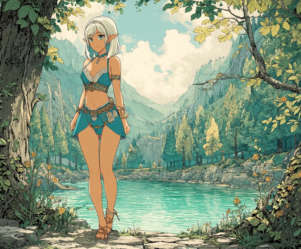 エルフ少女の水遊び