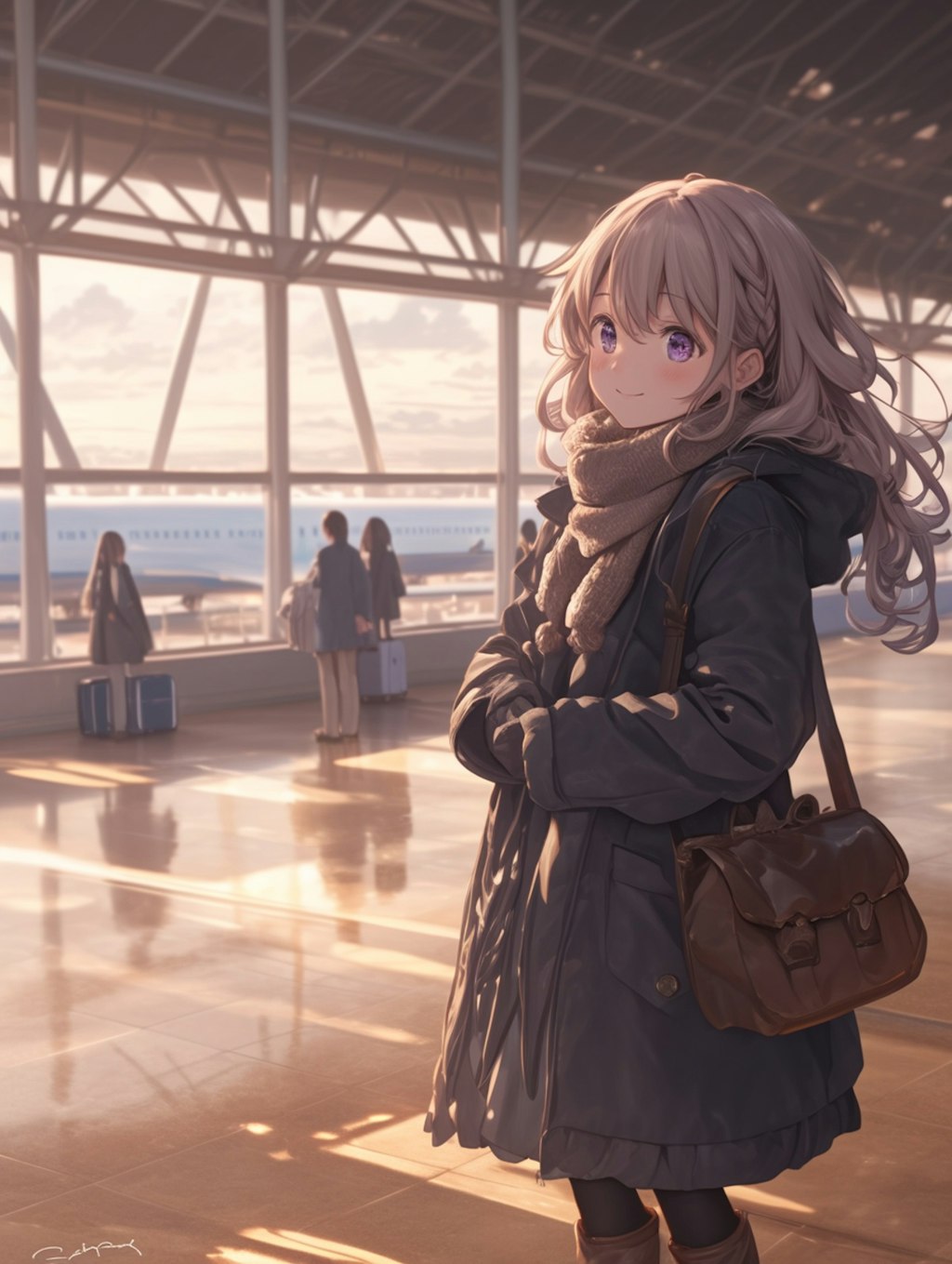 飛行機を待つ女の子 A girl waiting for a plane