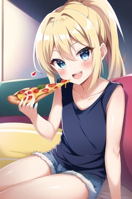 ピザを食べる少女