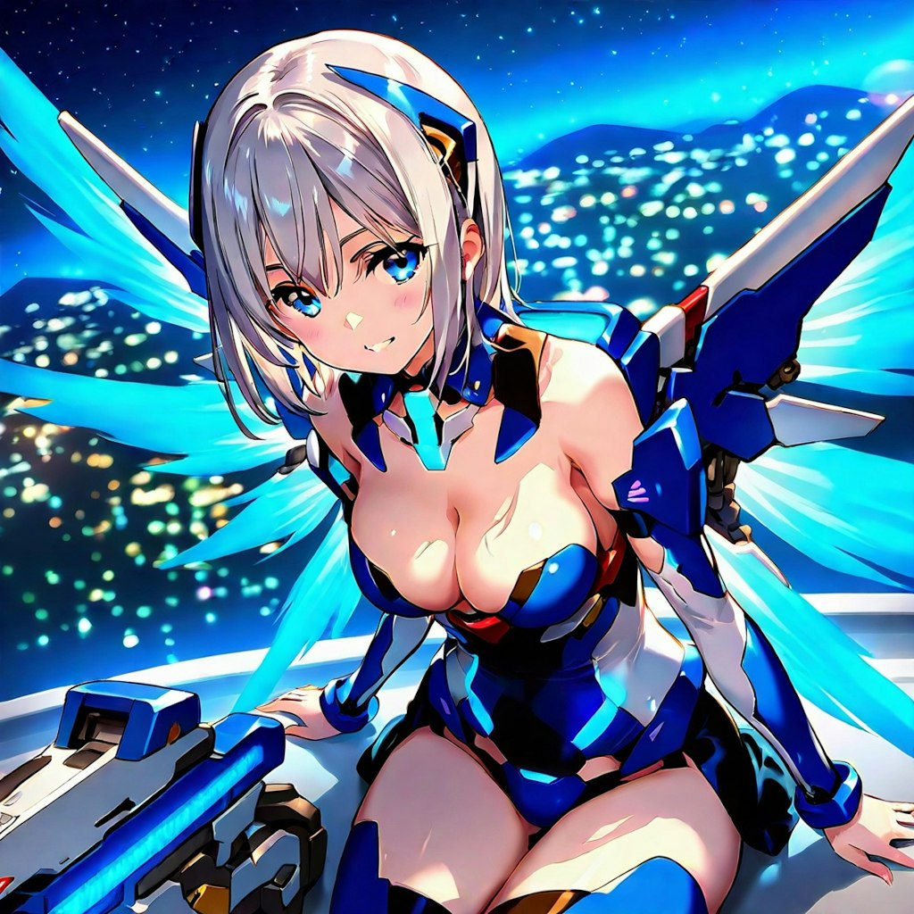 羽根つき銀髪ショートのメカ娘ちゃん