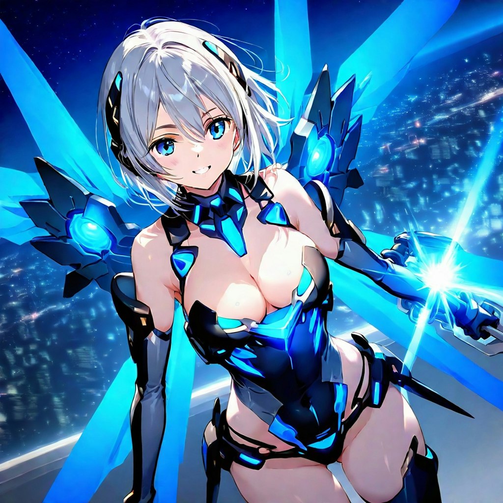 羽根つき銀髪ショートのメカ娘ちゃん