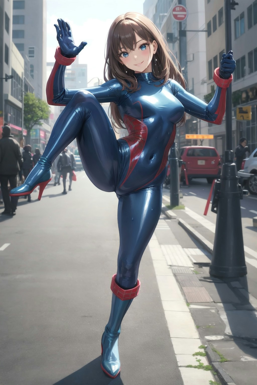 Catsuit Spidergirl style in the street