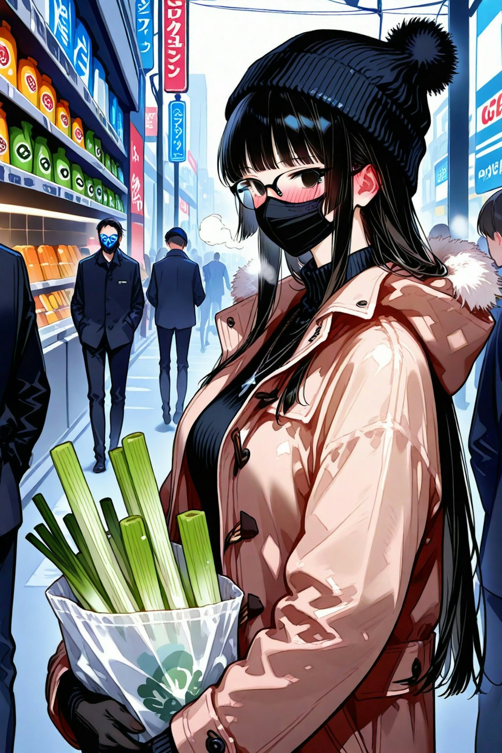 ネギを大量に買う生徒会長さん