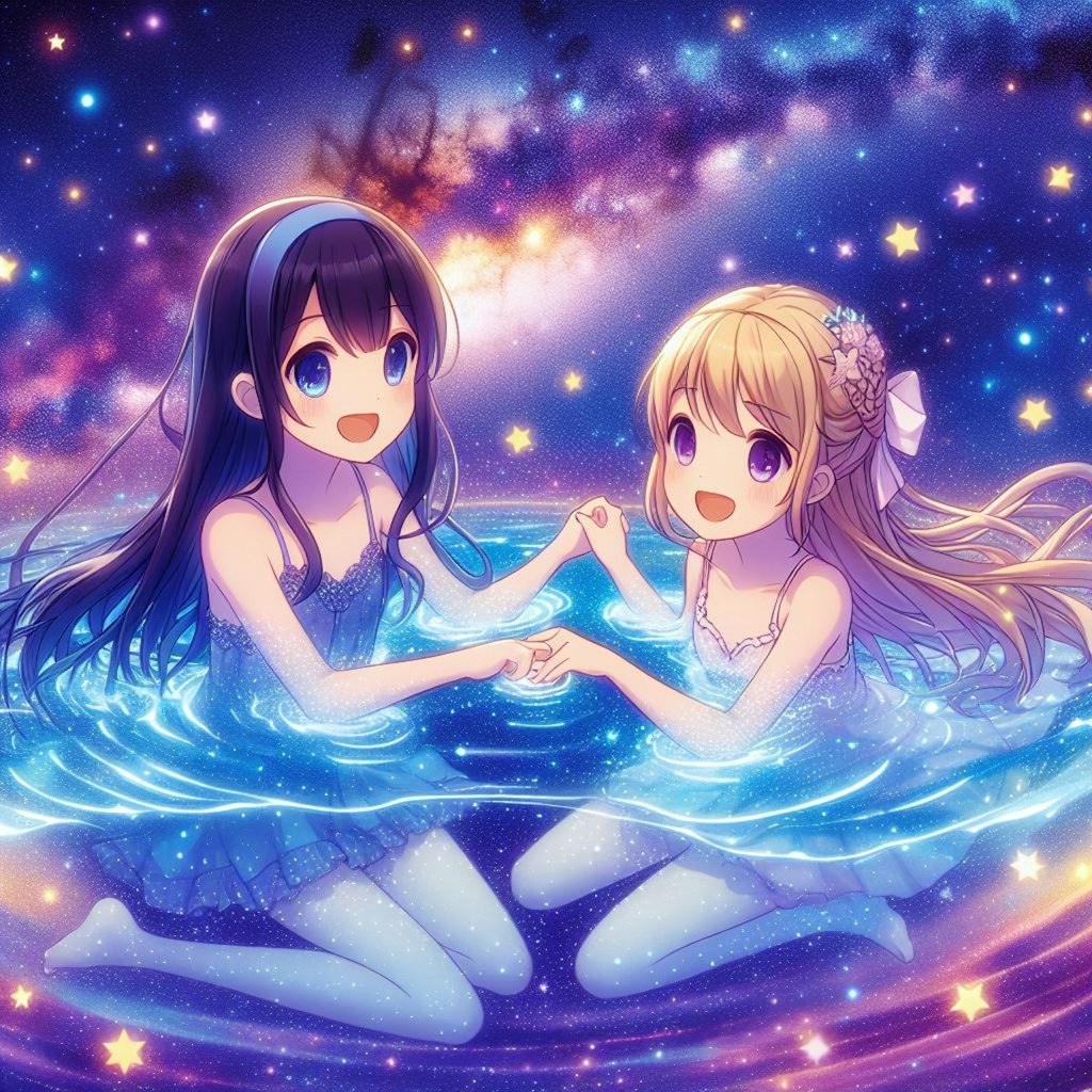 天の川を泳ぐ2人の少女