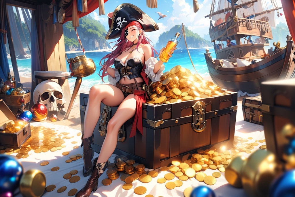 お宝発見で上機嫌な女海賊