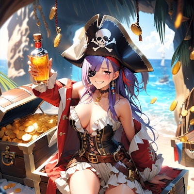 お宝発見で上機嫌な女海賊