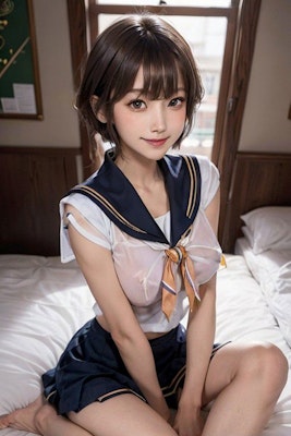 透けているセーラー服の可愛い日本の女の子