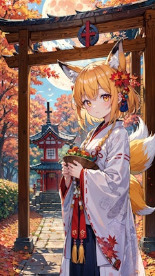 お狐ちゃんと秋の風景