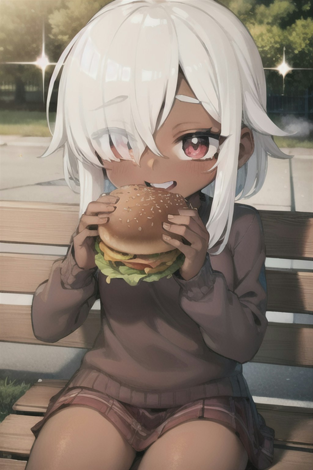 でっかいバーガーと女の子