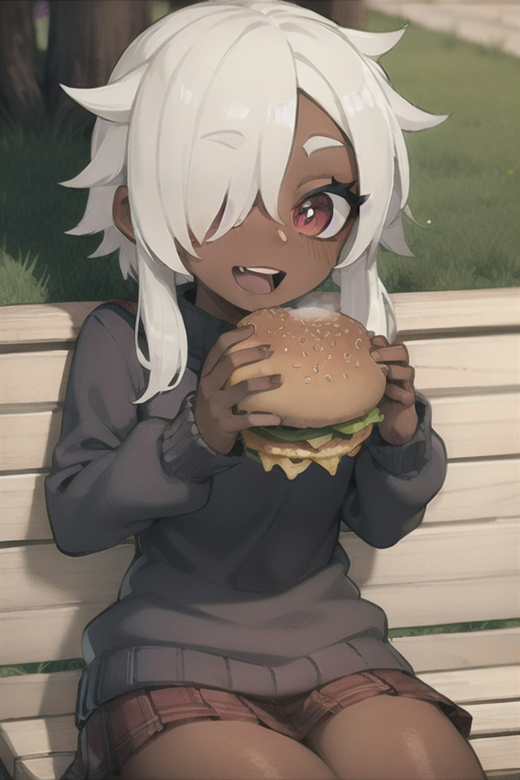 でっかいバーガーと女の子