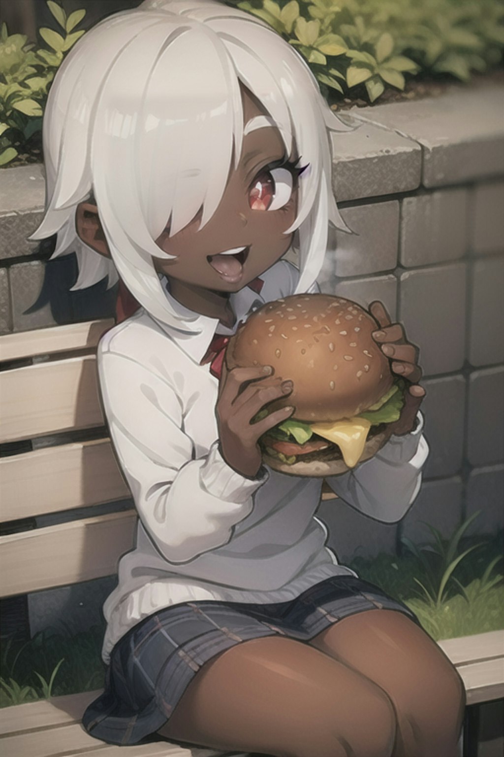 でっかいバーガーと女の子