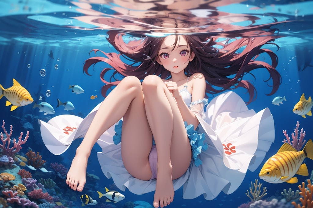 海の宝石：少女と魚たちの輝き