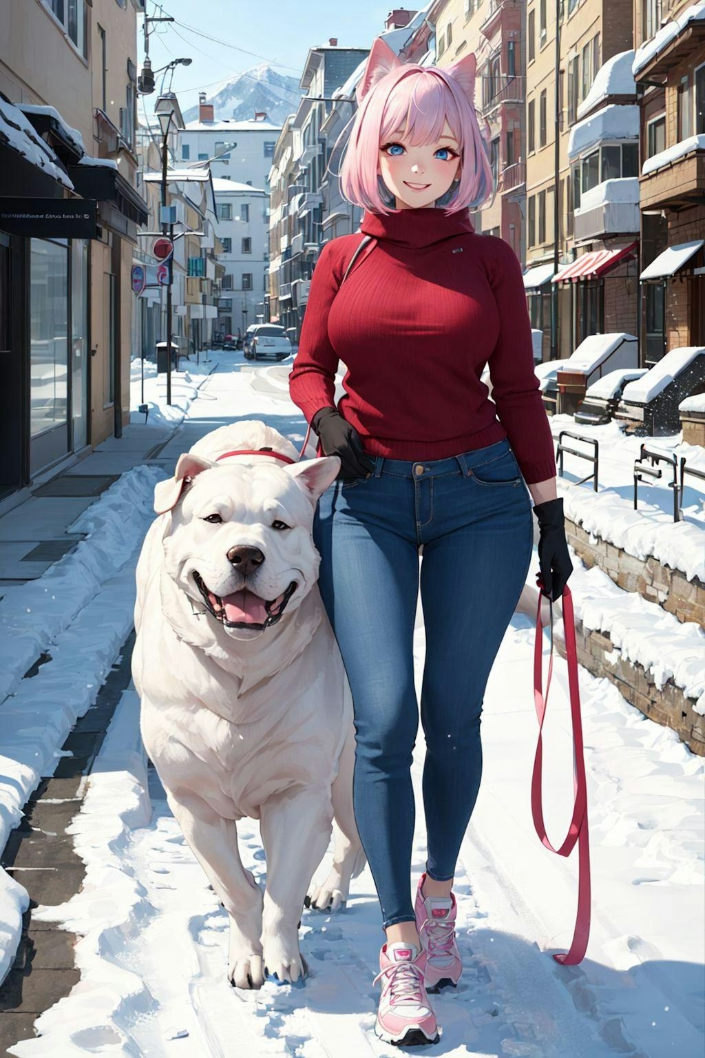 冬の朝、愛犬との一時