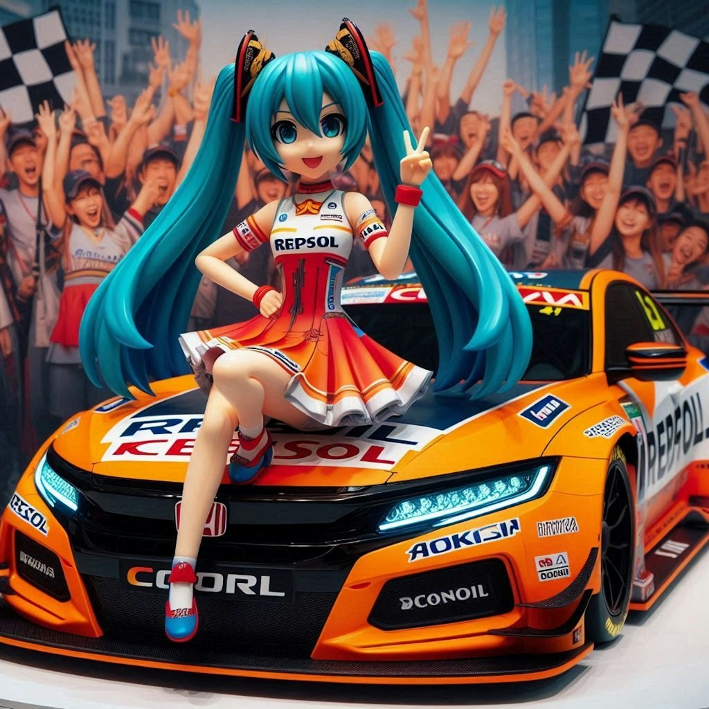 レプソルカラーアコードセダンレーシングカーとチアガール初音ミク