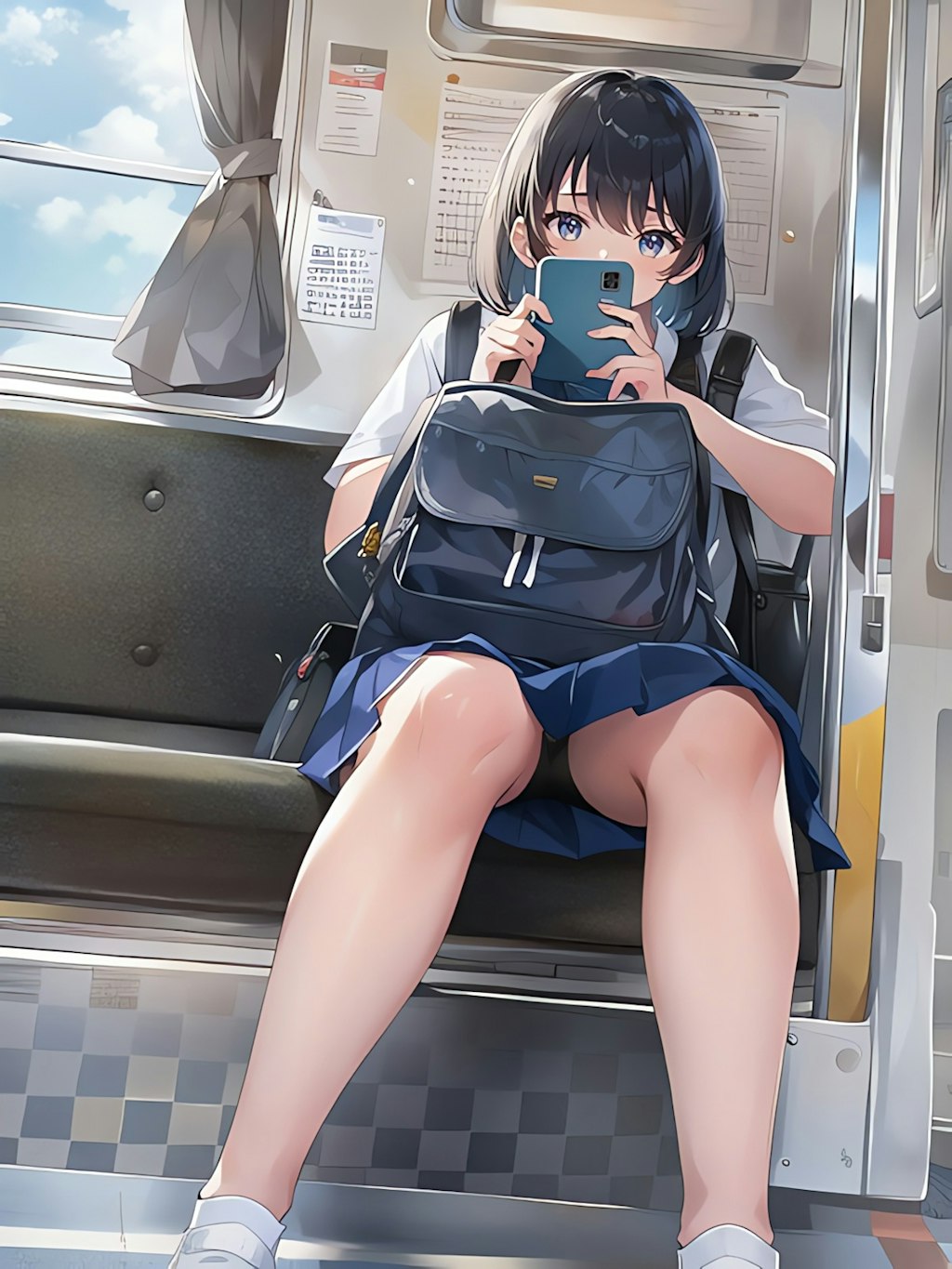 電車で帰る女子高生！