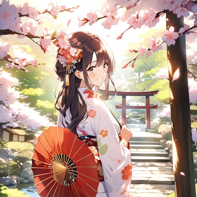 日本庭園に桜咲く
