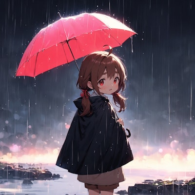 雨の中待つ少女