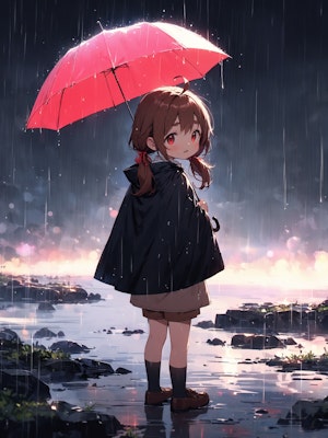 雨の中待つ少女