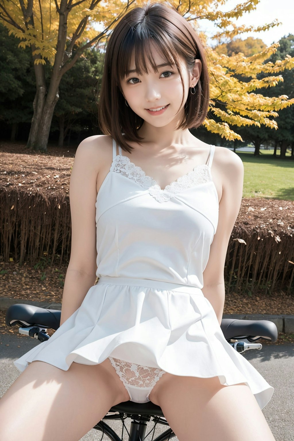 自転車に跨るドレスの女の子