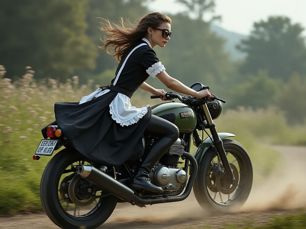 バイクで爆走するメイドさん