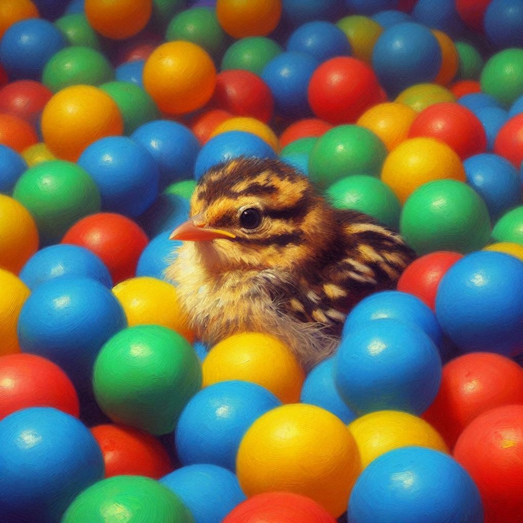 Bird in plastic balls