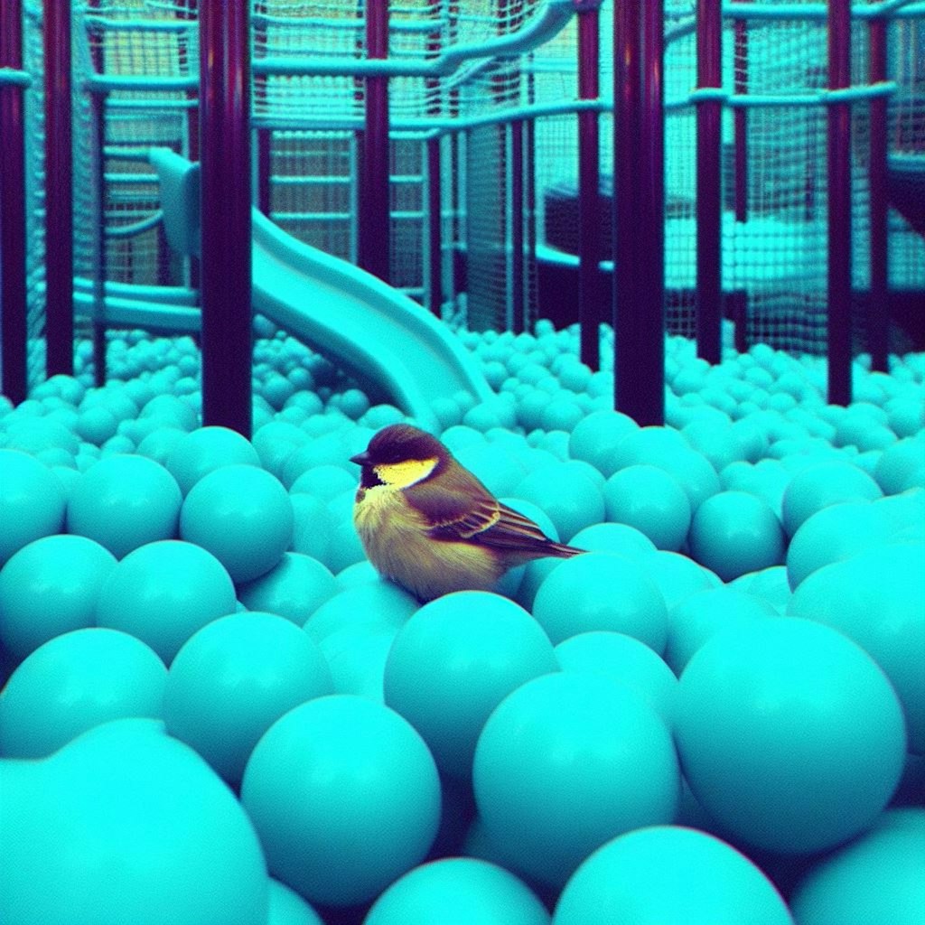 Bird in plastic balls