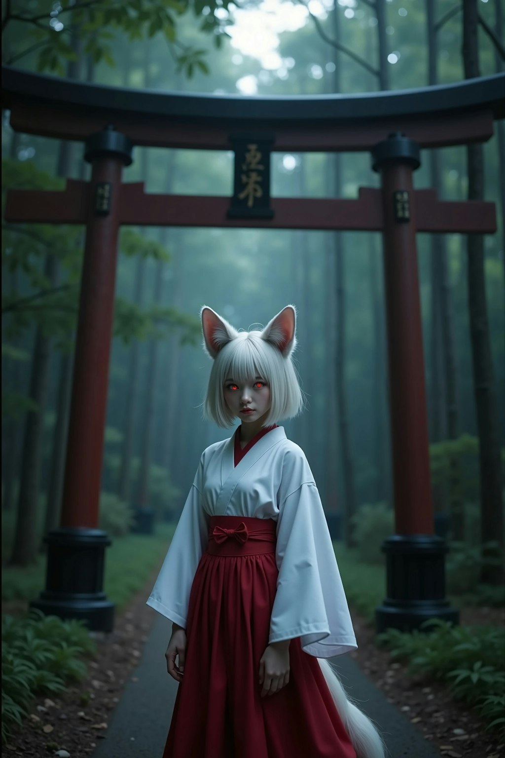 薄暗い森の狐耳の少女