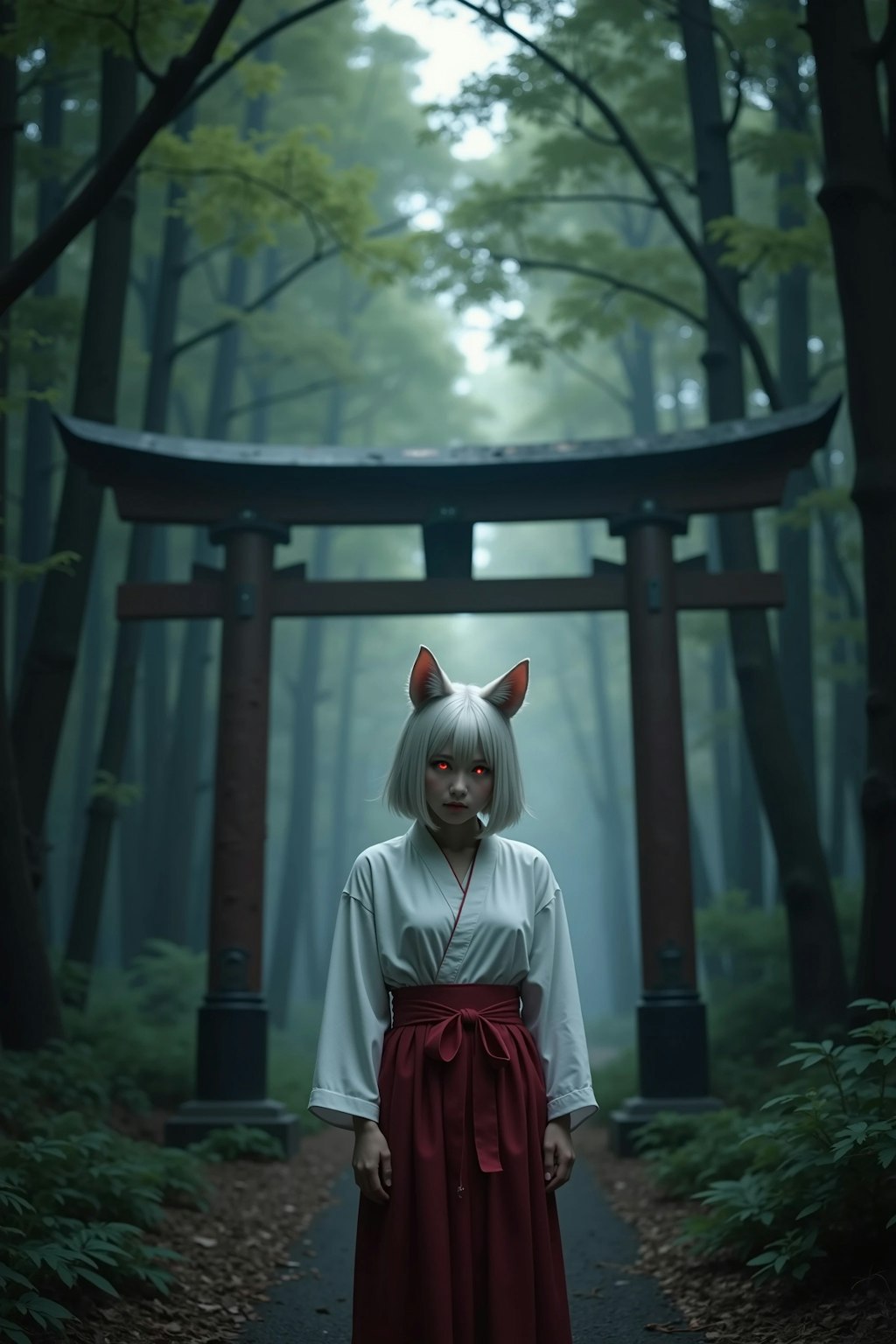 薄暗い森の狐耳の少女