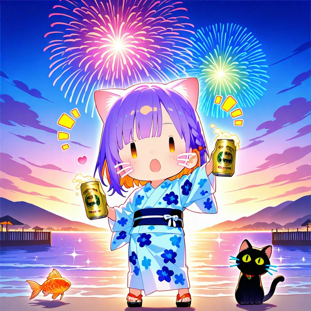 紫髪ちゃんと花火