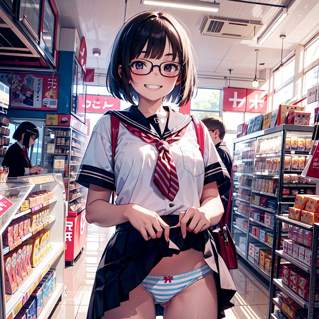 コンビニでバレないようにパンツを見せてくれる子