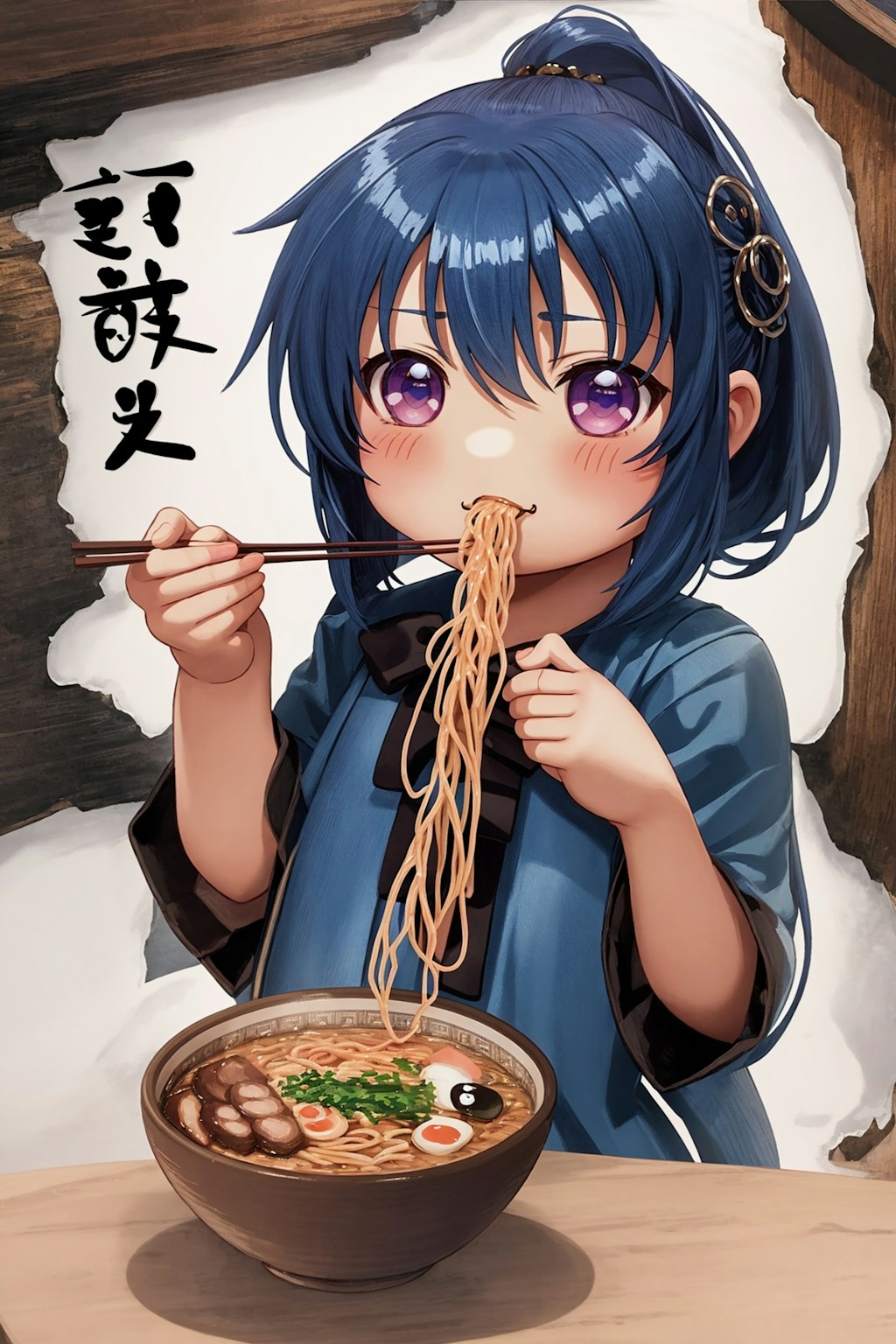 食欲の秋　ちびキャラでラーメン　なんか美味しそうに食べている姿にほっこり